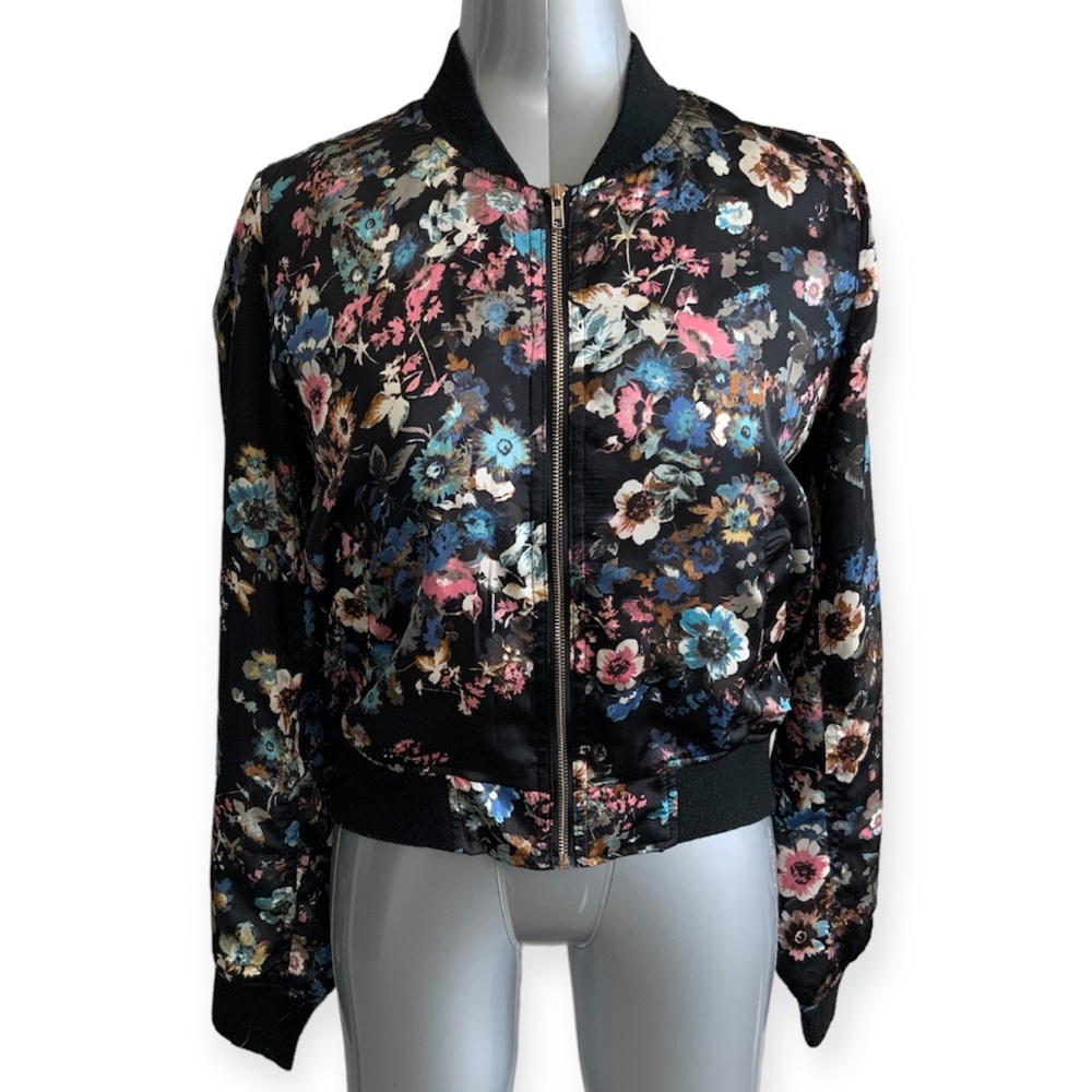 Papaya Floral Bomber Jacket with side pockets size L